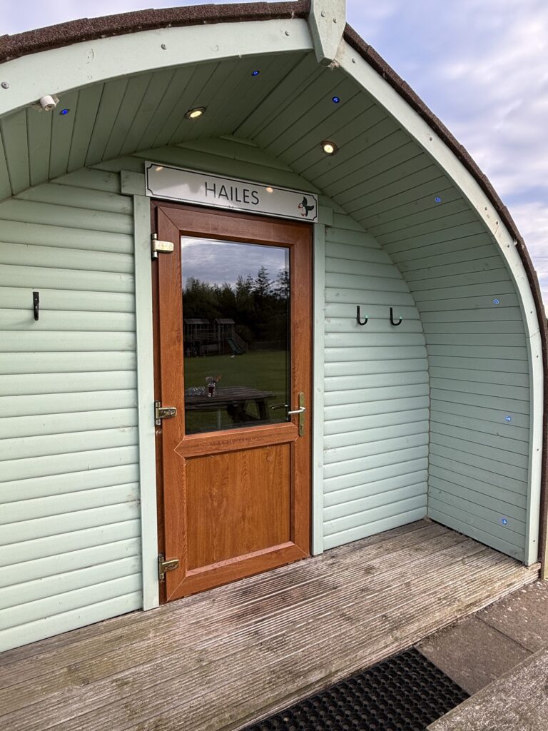 Glamping cabin exterior at Gilsland Park, North Berwick