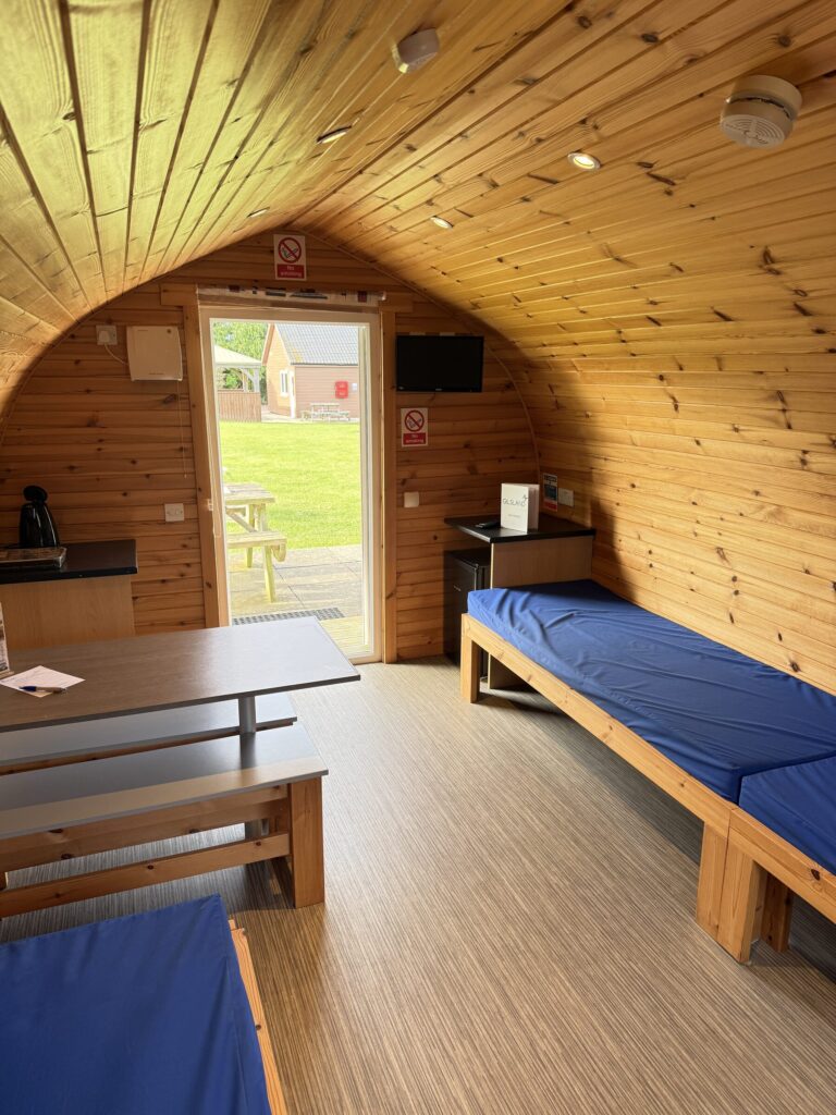 Inside a glamping cabin at Gilsland Park, North Berwick